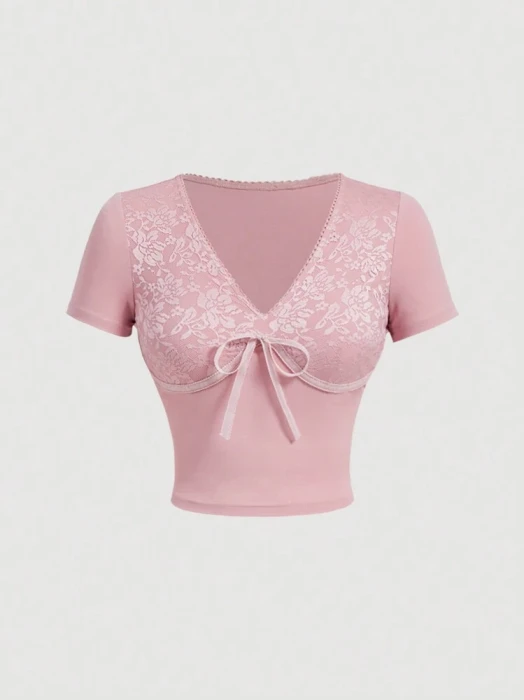 Różowa bluzka koronka (S)