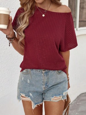 Bordowa prążkowana bluzka (S)