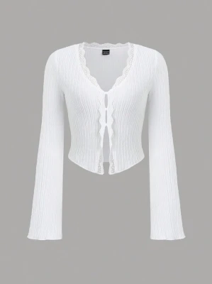 Biała teksturowana bluzka koronka (XL)