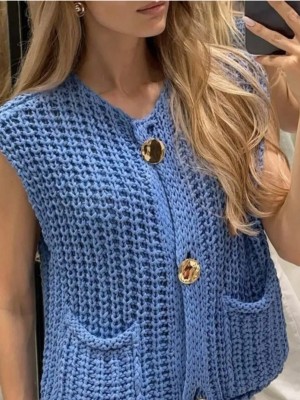 Niebieski kardigan bez rękawów (L)