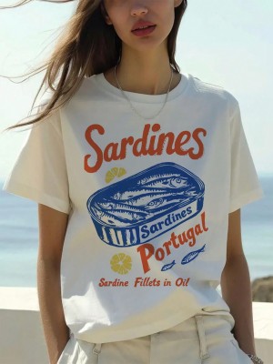 Śmietankowa koszulka nadruk (S)