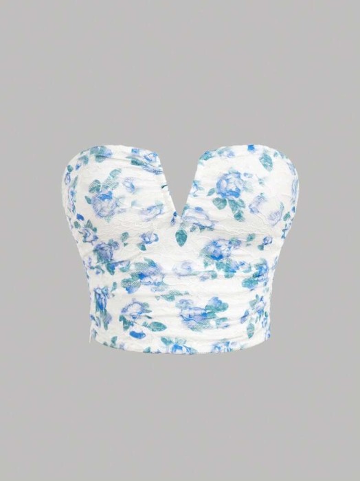 Biały koronkowy top wzór (M)