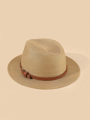 Beżowy słomkowy kapelusz fedora