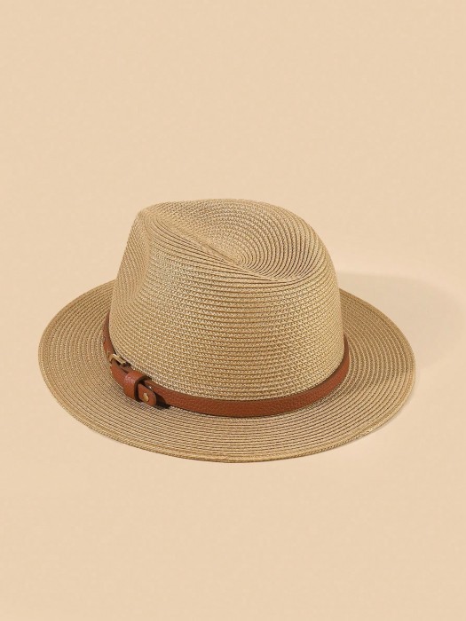 Beżowy słomkowy kapelusz fedora