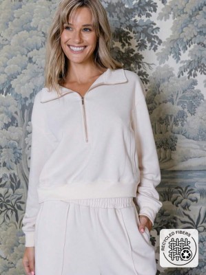 Luźna bluza ecru zamek (L)