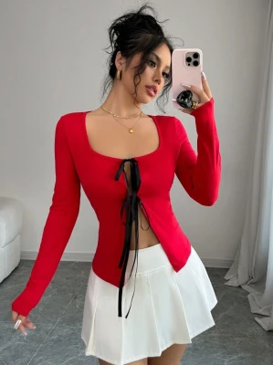 Czerwona bluzka wiązanie (L)