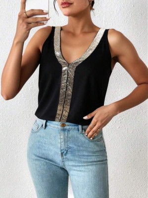 Czarna bluzka bez rękawów cekiny (M)