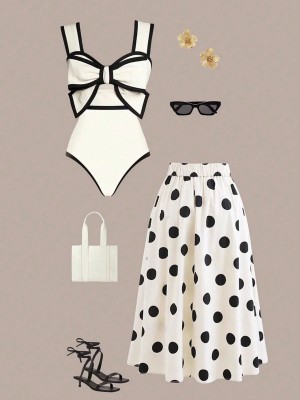 Biały komplet spódnica body wzór (M)