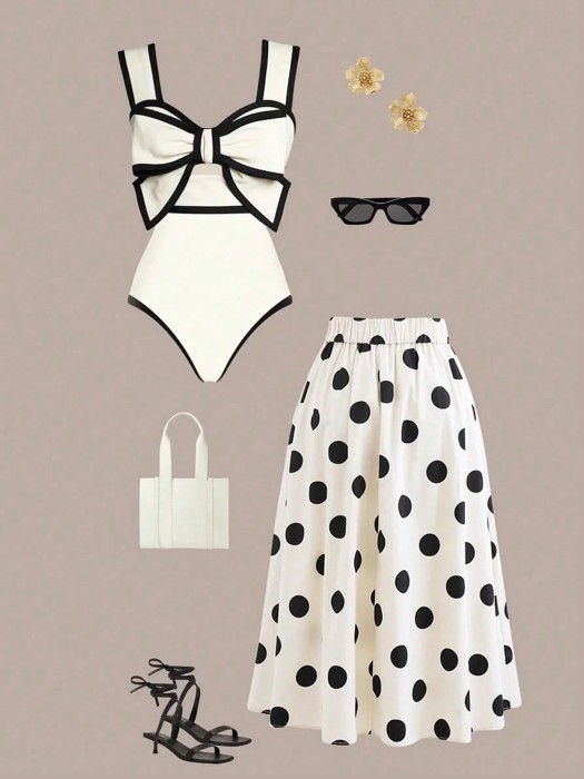 Biały komplet spódnica body wzór (M)