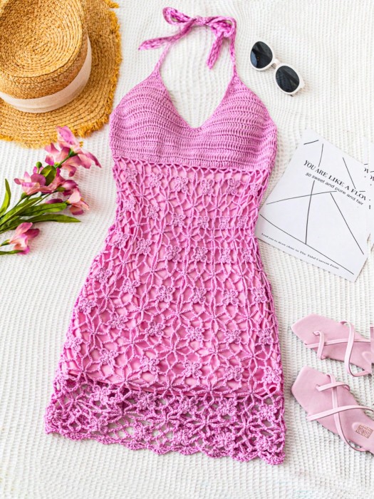 Różowa plażowa sukienka mini (S)