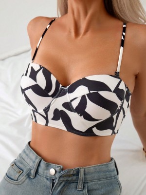 Ecru biustonosz bikini wzór (L)