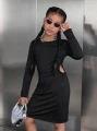 Czarna sukienka długi rękaw cut out (12L)