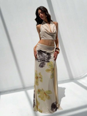 Beżowy komplet spódnica top (L)