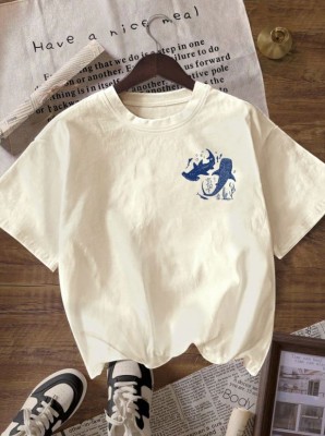 Ecru t-shirt nadruk (L)