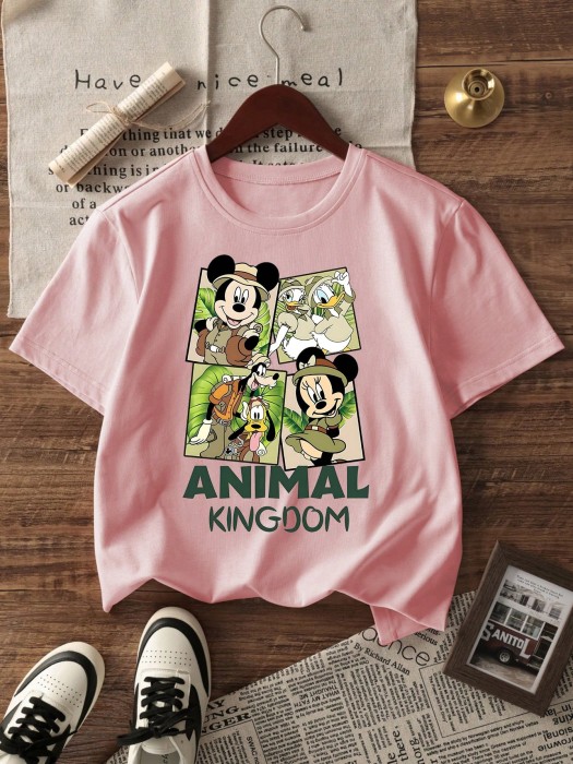 Różowy t-shirt nadruk Mickey Mouse (XL)