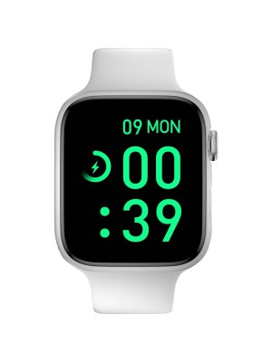 Srebrny smartwatch biały pasek