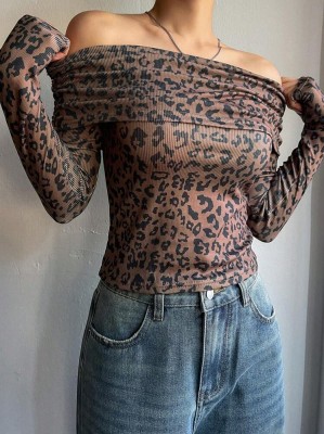 Brązowy top wzór zwierzęcy (M)