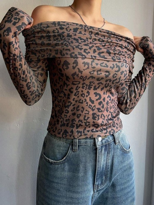 Brązowy top wzór zwierzęcy (M)