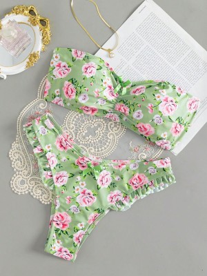 Zielony strój dwuczęściowy kwiaty (M)