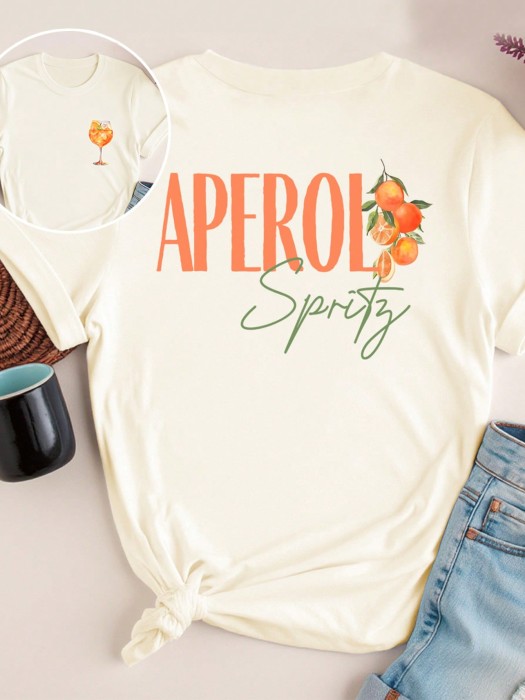 Ecru koszulka nadruk (S)