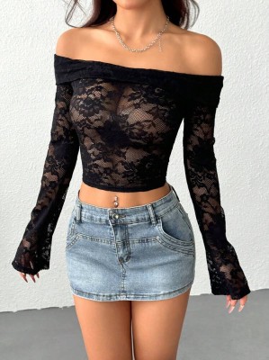 Czarny koronkowy top (S)