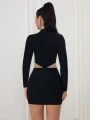 Czarna bandażowa sukienka broszki (S)