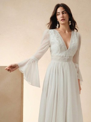 Biała sukienka szerokie rękawy (M)