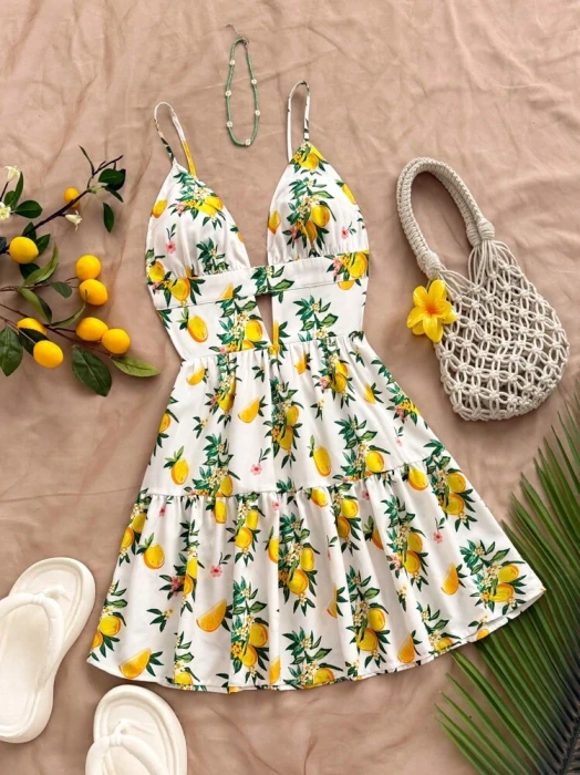 Biała sukienka wzór ramiączka (S)