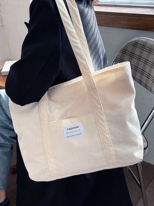 Sztruksowa ecru torebka shopper