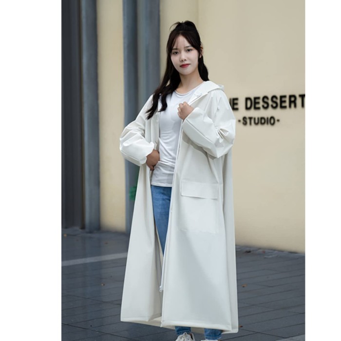 Ecru płaszcz przeciwdeszczowy kaptur (L)