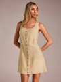 Beżowa mini sukienka guziki (L)