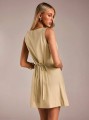 Beżowa mini sukienka guziki (L)