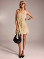 Beżowa mini sukienka guziki (L)