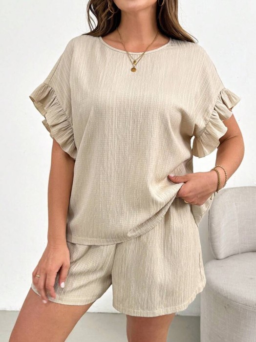 Beżowy komplet szorty bluzka (2XL)