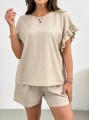 Beżowy komplet szorty bluzka (2XL)