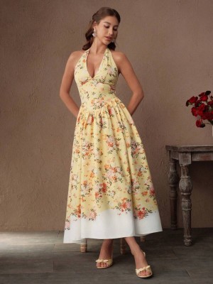 Żółta sukienka wzór (S)