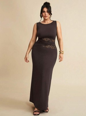 Brązowa sukienka maxi koronka (3XL)