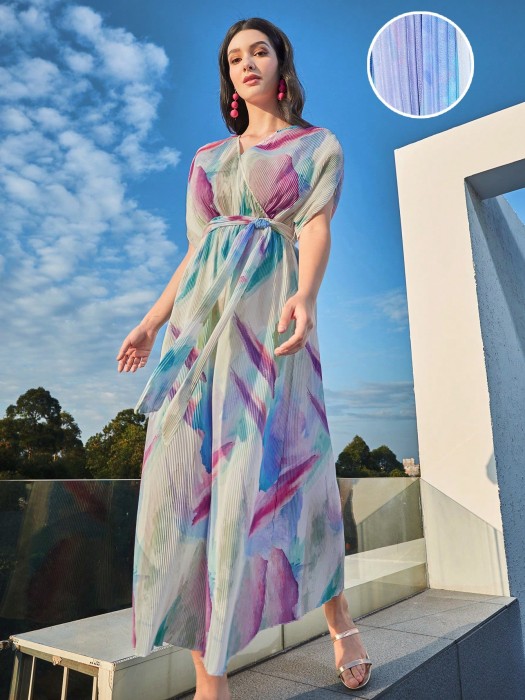 Kolorowa sukienka midi pasek (L)