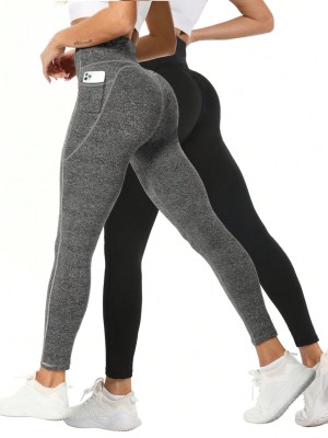 Szare czarne legginsy 2pack (L)