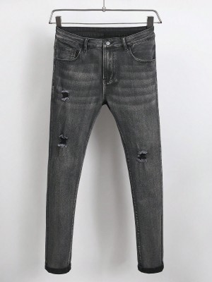Grafitowe jeansy rurki dziury (4XL)