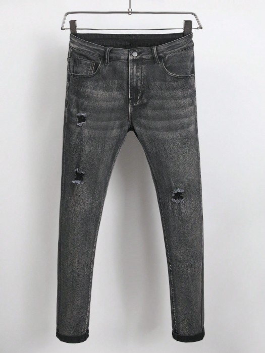 Grafitowe jeansy rurki dziury (4XL)