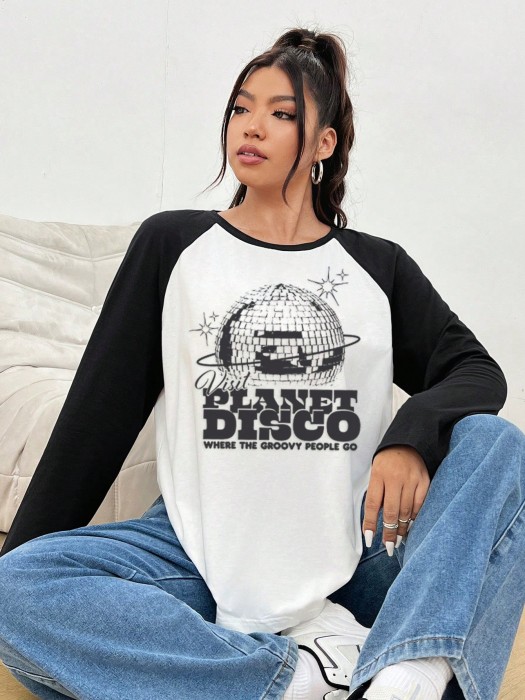 Dwukolorowy t-shirt nadruk (2XL)