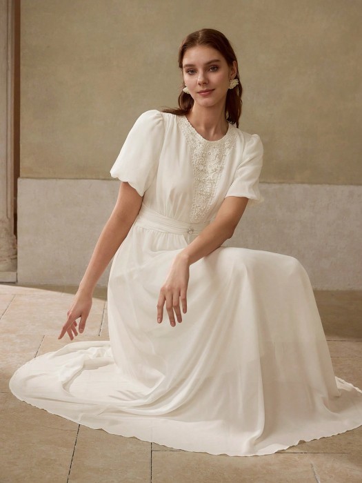 Elegancka sukienka ecru (XS)