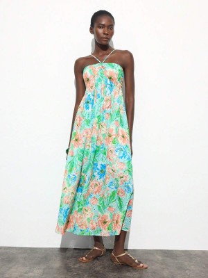 Kolorowa sukienka bez rękawów hafty (L)