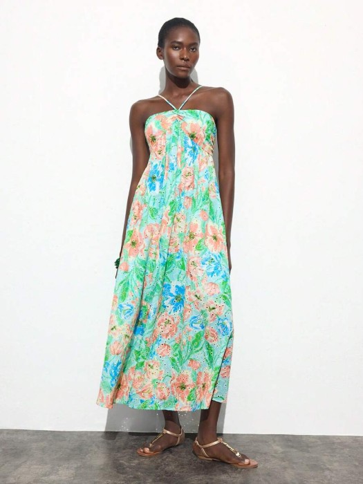 Kolorowa sukienka bez rękawów hafty (L)