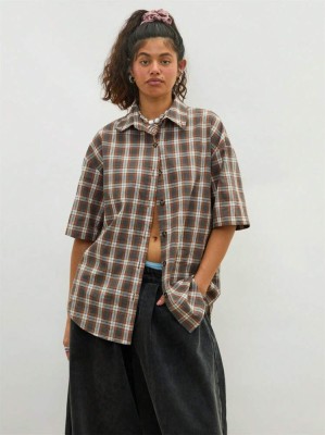 Kraciasta koszula rękawy 3/4 (M)