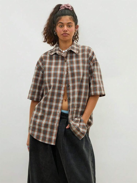 Kraciasta koszula rękawy 3/4 (M)