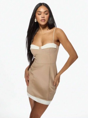 Beżowa mini sukienka ramiączka (S)