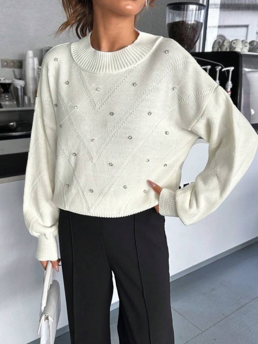 Śmietankowy sweter cyrkonie (L)