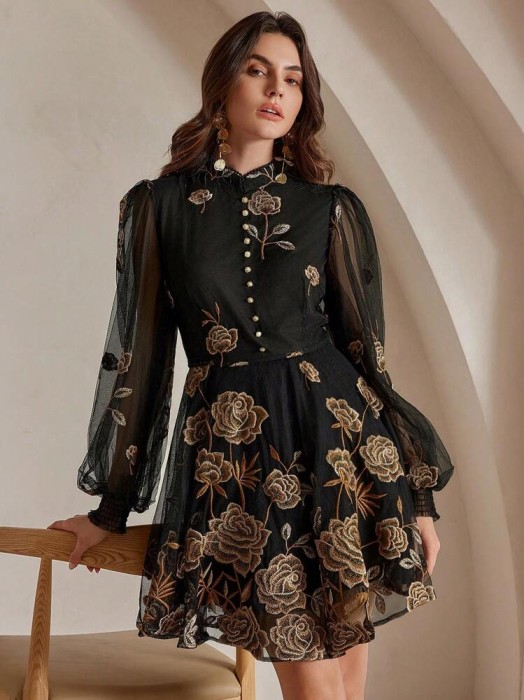 Czarna sukienka długie rękawy (S)